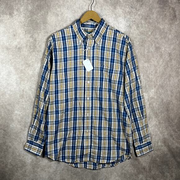 Cast‎ Away Nantucket Island Chase Shirt Mens Small Blue Tan Plaid Button NEW - Picture 1 of 11